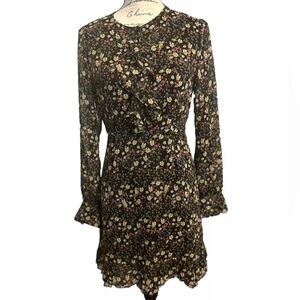 French Connection Black Floral A-line Zip Dress Size 6 US Long Sleeves NWOT